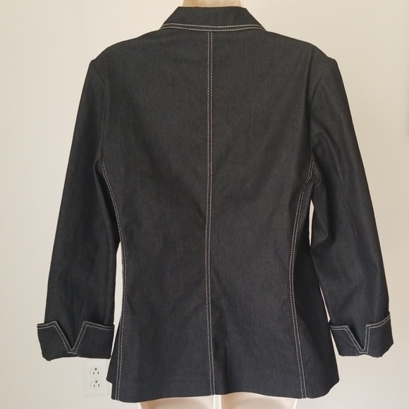 Black Denim Women's Long Sleeve Button Down Jacket - Picture 2 of 8